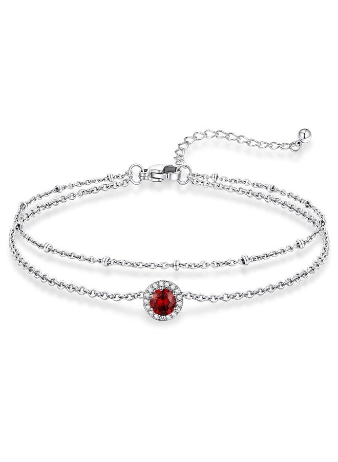 KeyStyle Stainless Steel Ankle Bracelets for Women January Birthstone, 8.5"+2" Adjustable Chain with AAAAA+ Garnet - Waterproof Jewelry for Beach Weddings, Pool Parties & Summer Gifts - Image 1
